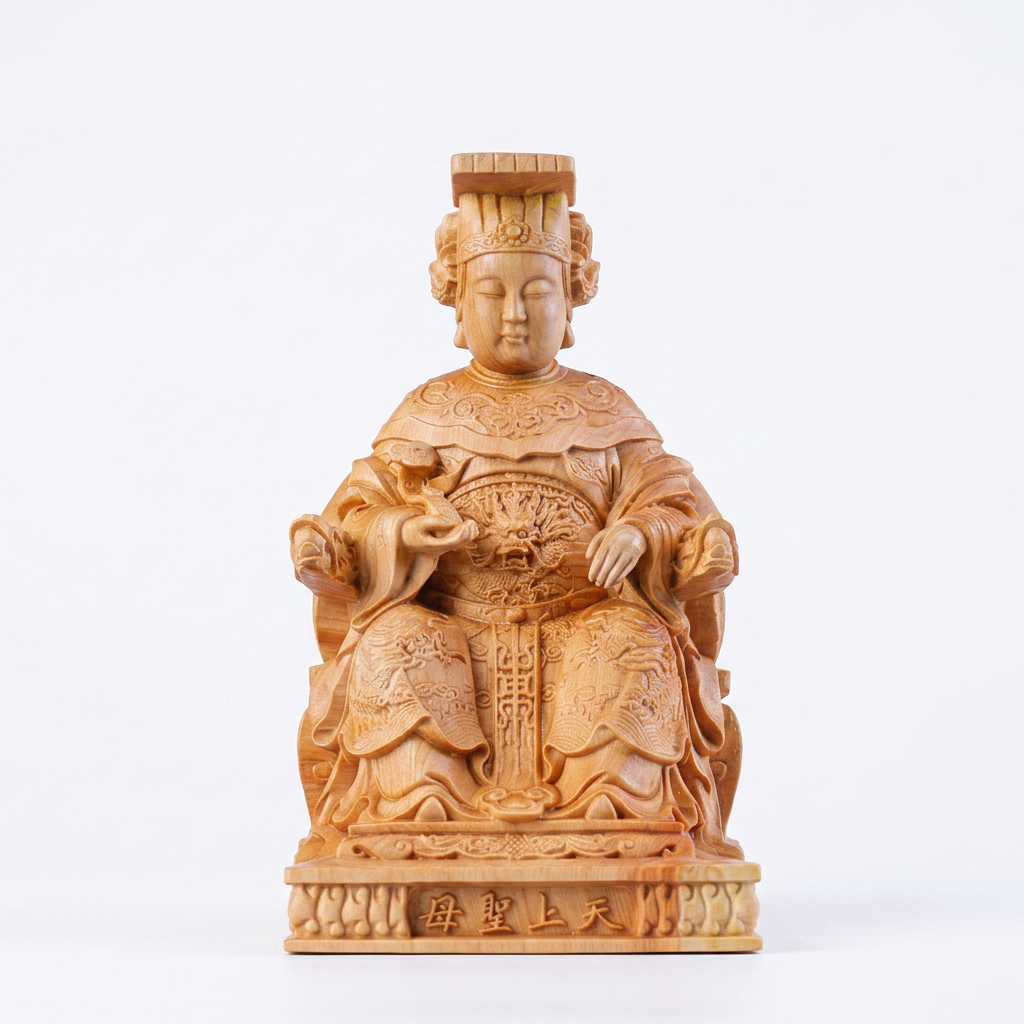 Mazu Wooden Statue – Hand-Carved from Thuja Wood | Traditional Chinese Cultural Guardian Symbol