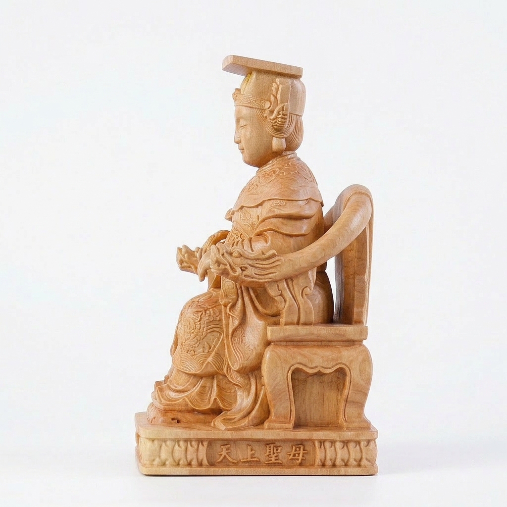 Mazu Wooden Statue – Hand-Carved from Thuja Wood | Traditional Chinese Cultural Guardian Symbol