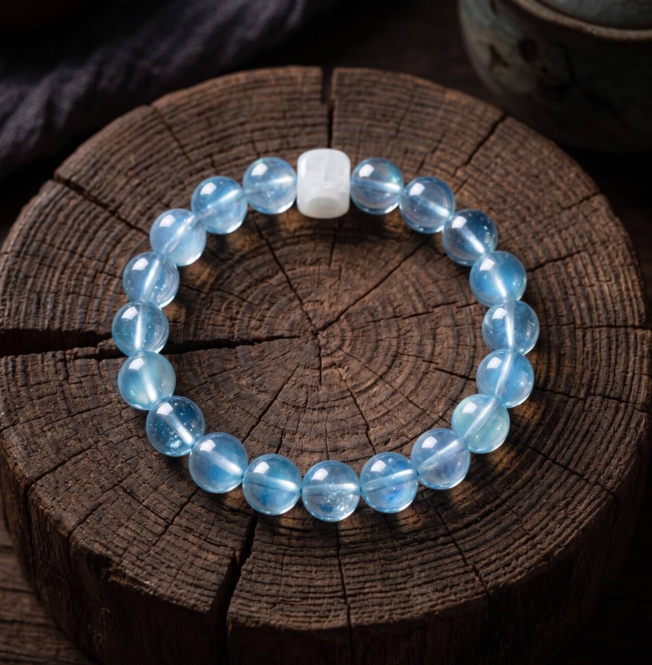 Clear blue 10mm aquamarine bracelet in the main product view