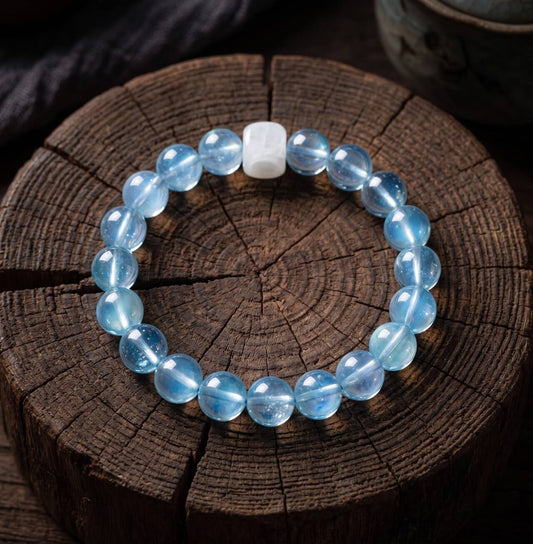 Clear blue 10mm aquamarine bracelet in the main product view