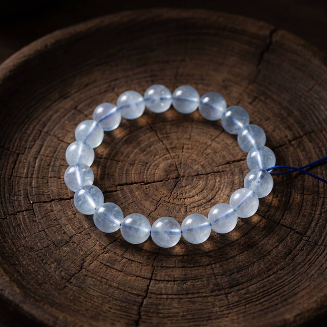 Icy pale blue 10mm aquamarine bracelet in the main product view