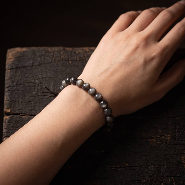 Black Gold Sunstone bracelet worn on the wrist