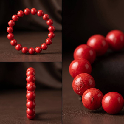 Close-up of rich red 10mm cinnabar beads
