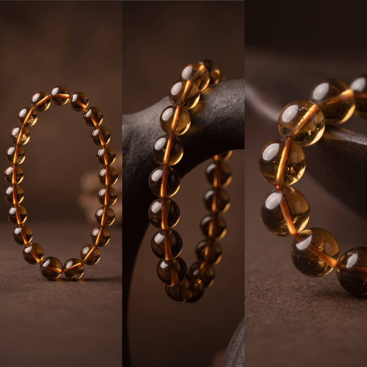 Close-up of 7mm citrine beads with warm golden-yellow tones