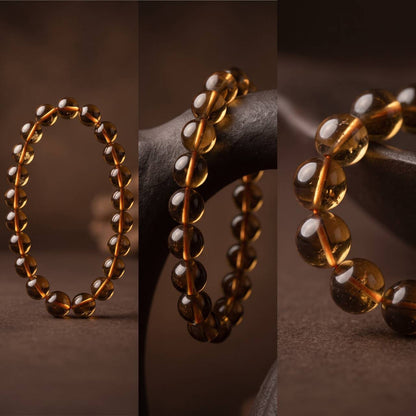 Close-up of 7mm citrine beads with warm golden-yellow tones
