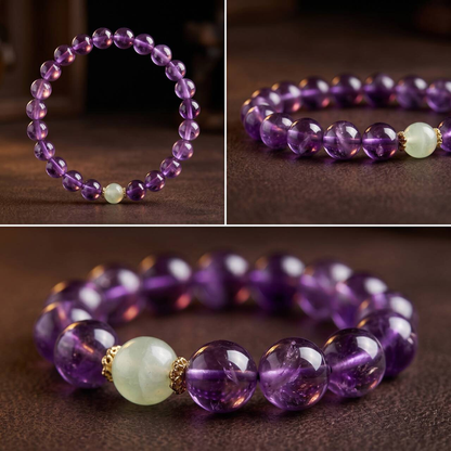 Detailed close-up of soft purple 10mm amethyst bracelet beads