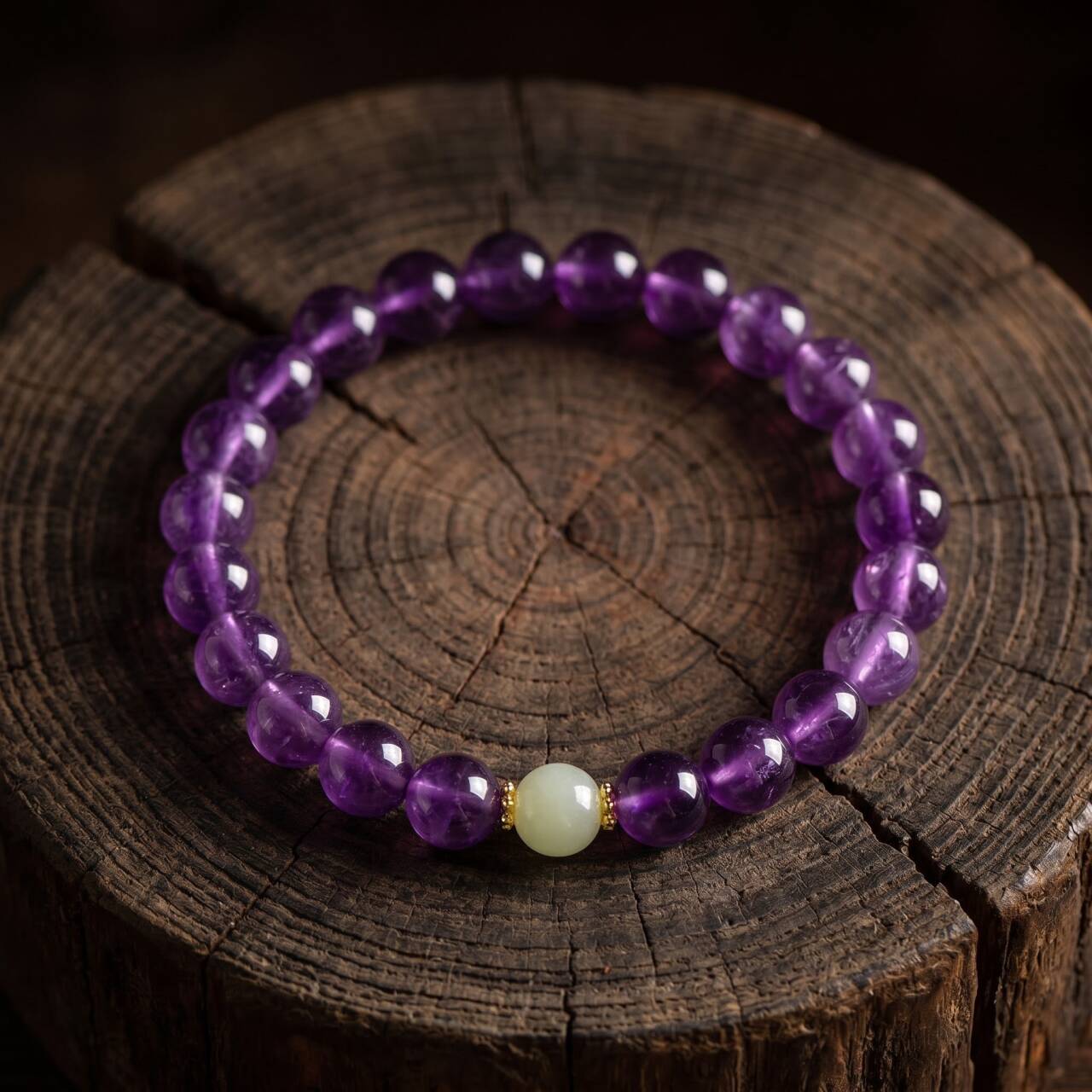 Round 10mm amethyst bead bracelet in the primary product image