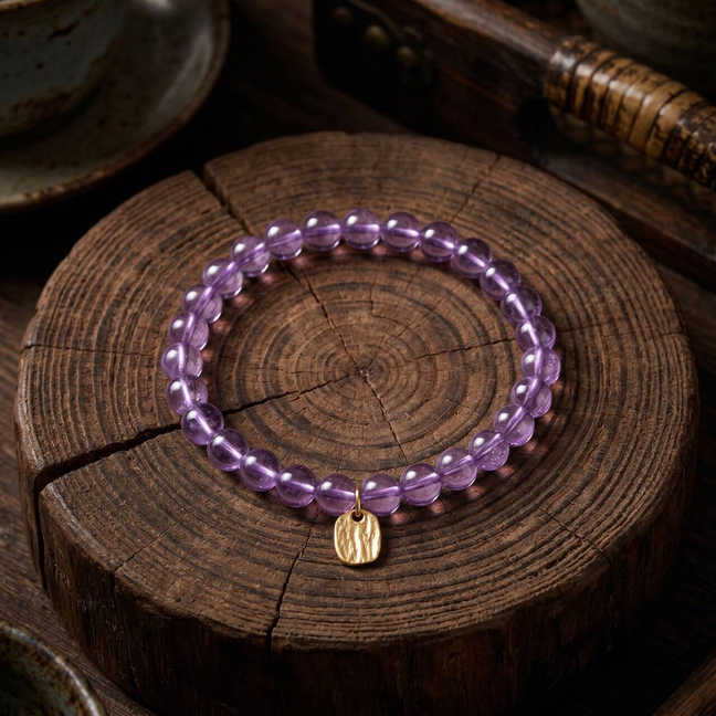 6mm amethyst bead bracelet displayed in the main product view