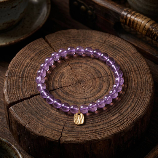 6mm amethyst bead bracelet displayed in the main product view