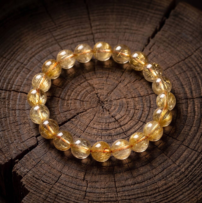 Natural 10mm citrine bracelet with warm golden beads in the main product view