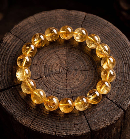 Natural 10mm citrine bracelet with golden-yellow beads in the main product view
