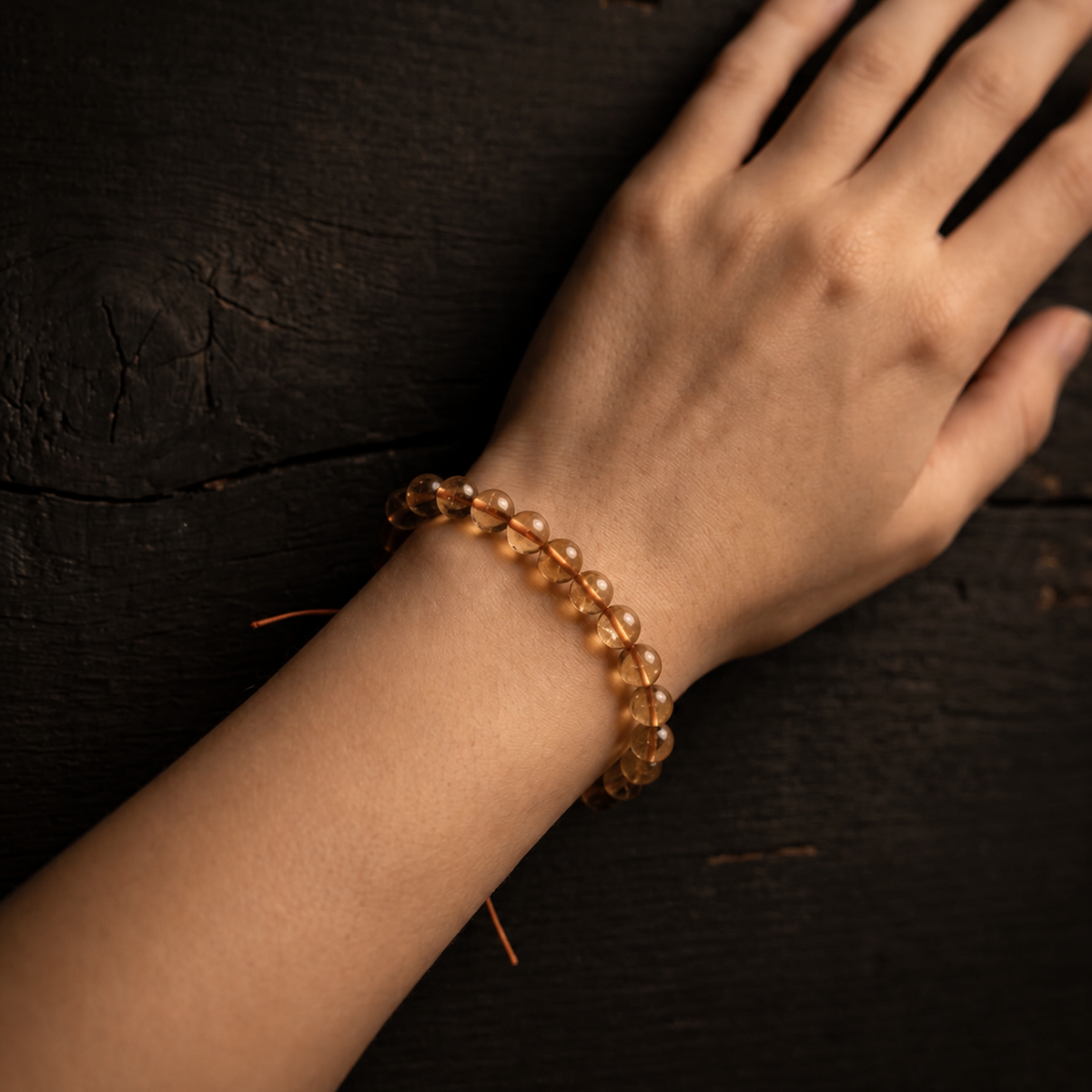 7MM natural citrine bracelet shown on the wrist