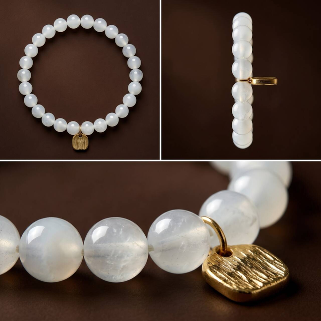 Close-up of creamy white 7mm Hetian jade beads showing natural translucency