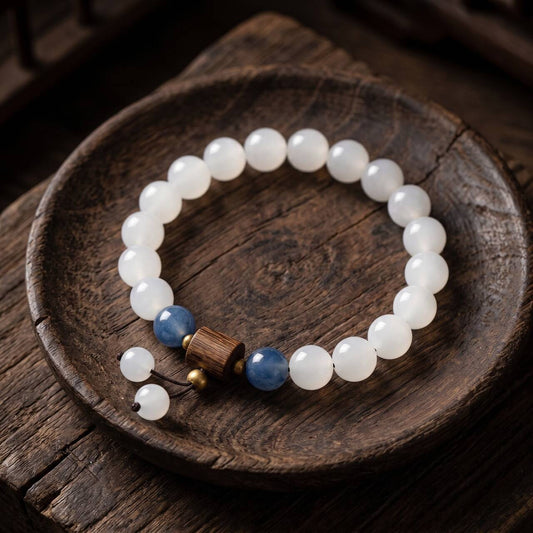 Creamy white natural Hetian jade bracelet with 8mm beads