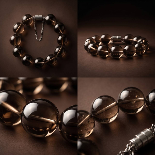 Close-up of smoky brown translucent 10mm round beads