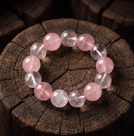 10mm White Crystal and rose quartz bracelet in the main product view