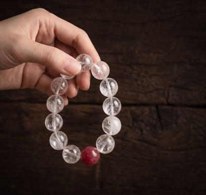 White Phantom Quartz bracelet worn on the wrist