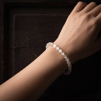 White Rutilated Quartz bracelet worn on the wrist